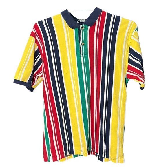 Sutter and Grant Striped Rainbow Short Sleeve Polo Shirt Men's Size L - Picture 1 of 6